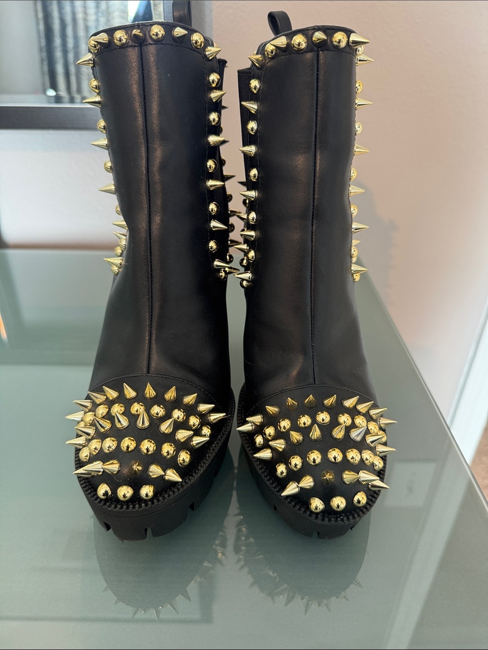 Cape Robbin Black Ankle Boots with Gold Spikes